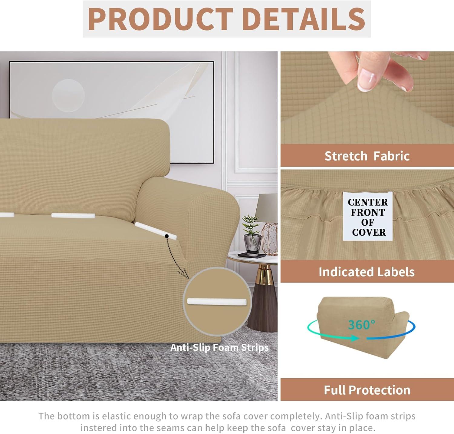 image:imageEasyGoing 100 Waterproof Chair Couch Cover Dual Waterproof Sofa Cover Stretch Jacquard Sofa Slipcover Leakproof Furniture Protector for Kids Pets Dog and Cat Chair ChocolateSand