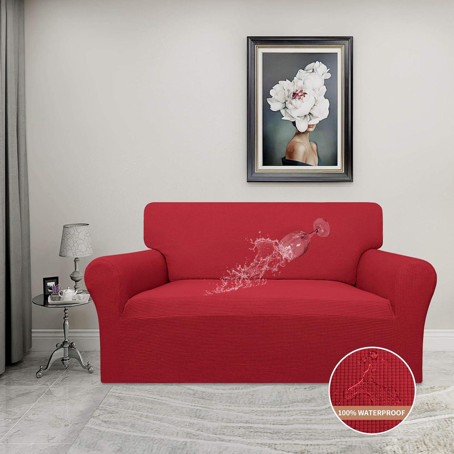 image:imageEasyGoing 100 Waterproof Chair Couch Cover Dual Waterproof Sofa Cover Stretch Jacquard Sofa Slipcover Leakproof Furniture Protector for Kids Pets Dog and Cat Chair ChocolateChristmas Red