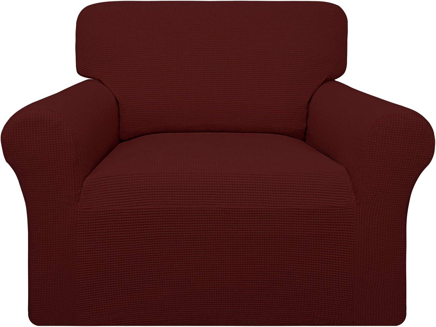 image:imageEasyGoing 100 Waterproof Chair Couch Cover Dual Waterproof Sofa Cover Stretch Jacquard Sofa Slipcover Leakproof Furniture Protector for Kids Pets Dog and Cat Chair ChocolateWine