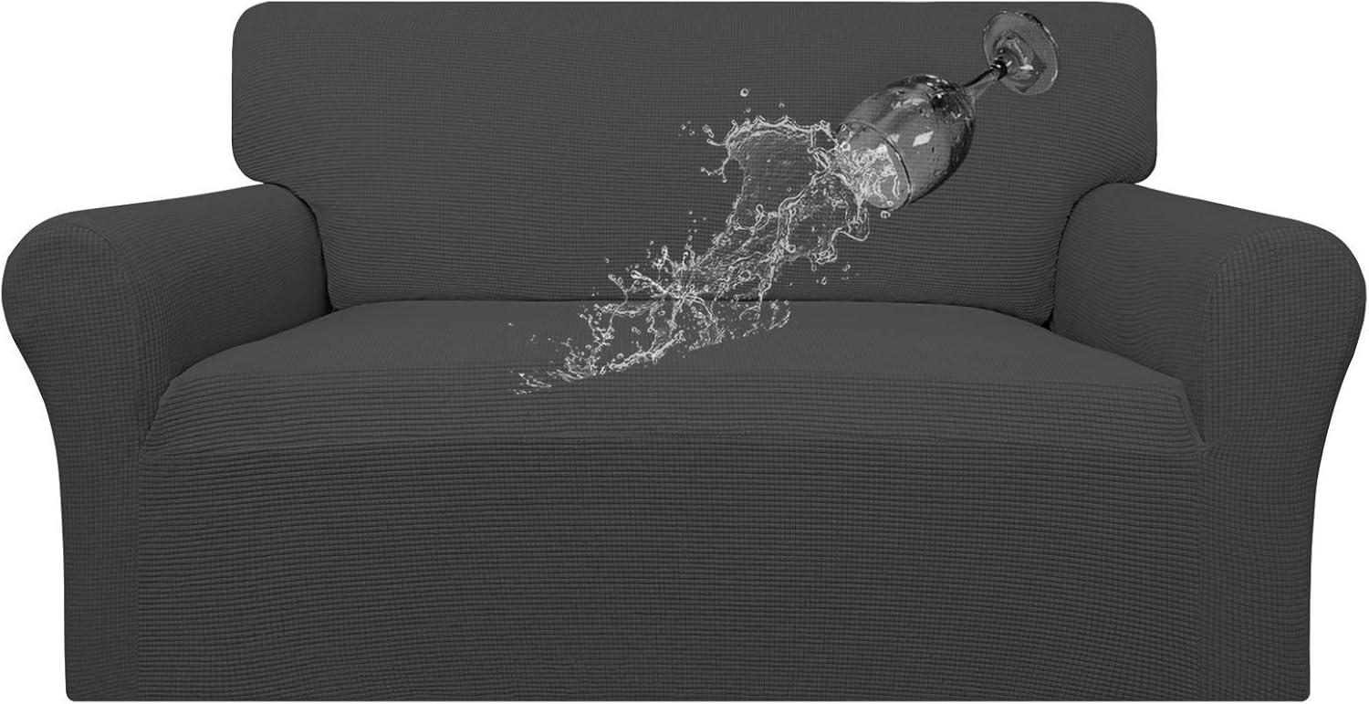 image:imageEasyGoing 100 Waterproof Chair Couch Cover Dual Waterproof Sofa Cover Stretch Jacquard Sofa Slipcover Leakproof Furniture Protector for Kids Pets Dog and Cat Chair ChocolateDark Gray