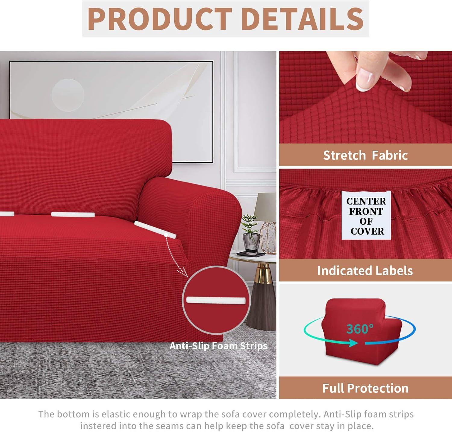 image:imageEasyGoing 100 Waterproof Chair Couch Cover Dual Waterproof Sofa Cover Stretch Jacquard Sofa Slipcover Leakproof Furniture Protector for Kids Pets Dog and Cat Chair ChocolateChristmas Red