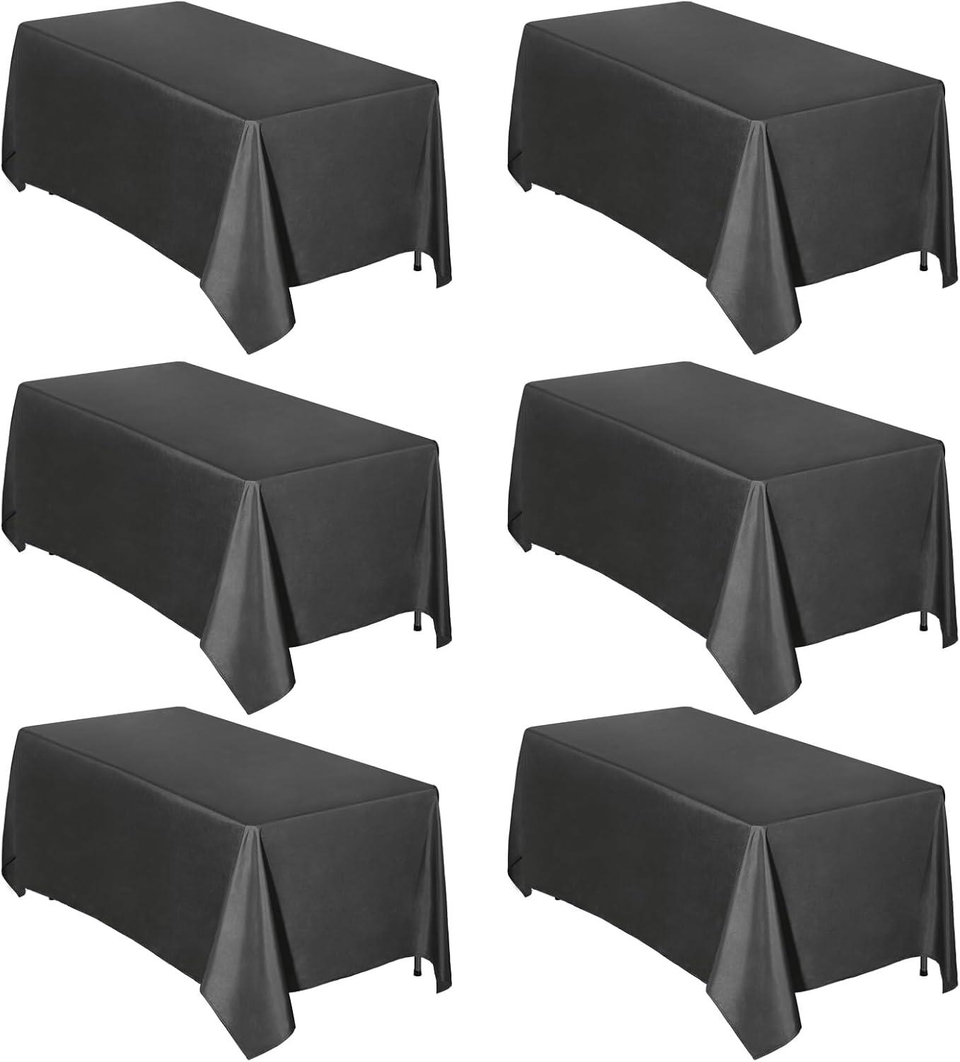 image:imageEasyGoing 6 Pack White Tablecloths 60x102 Inch for 6 Ft Rectangle Table Washable Polyester Waterproof Stain Resistant Table Cloth Decorative Table Cover for Kitchen Dining Tables EventsBlack
