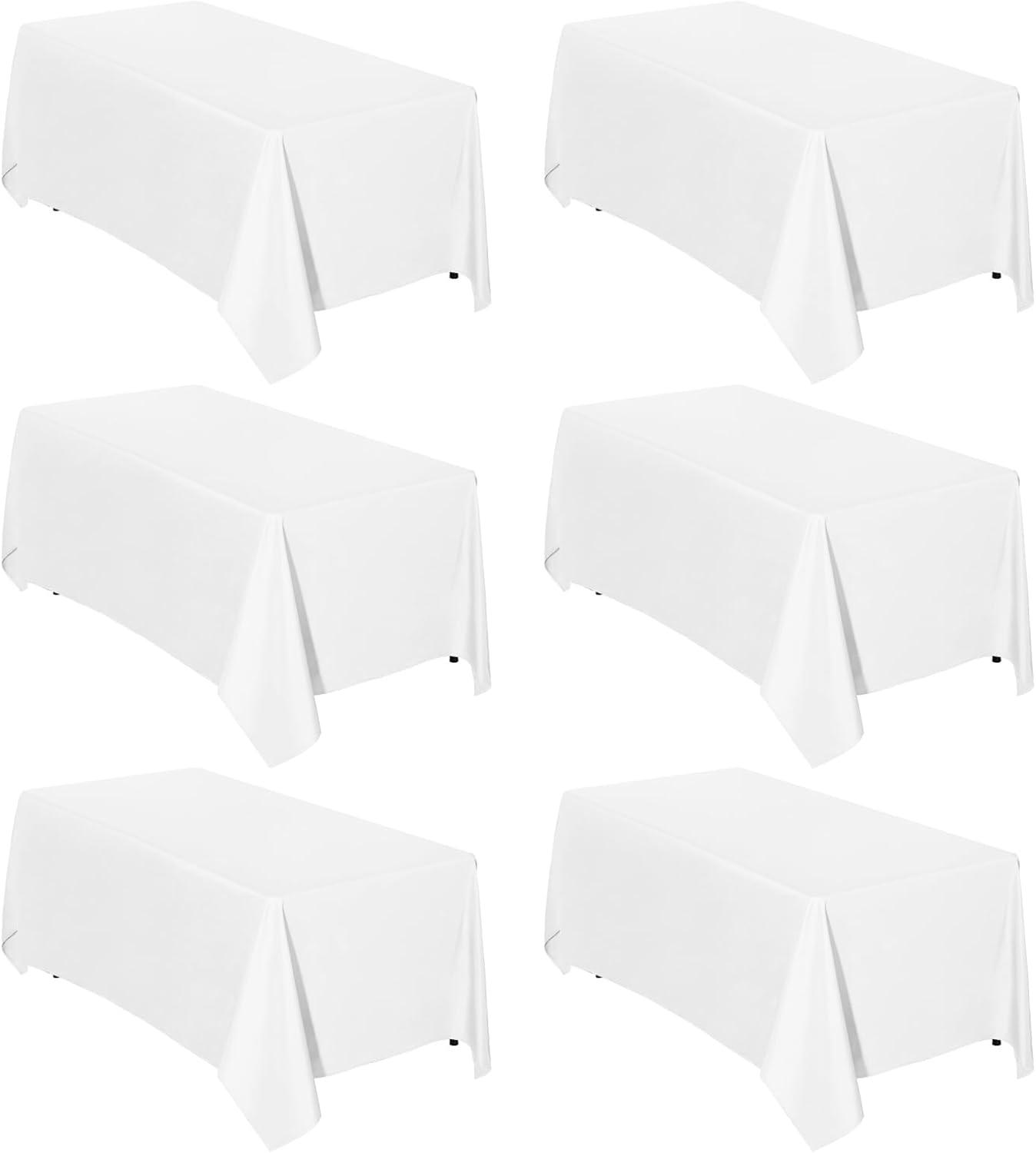 image:imageEasyGoing 6 Pack White Tablecloths 60x102 Inch for 6 Ft Rectangle Table Washable Polyester Waterproof Stain Resistant Table Cloth Decorative Table Cover for Kitchen Dining Tables EventsWhite