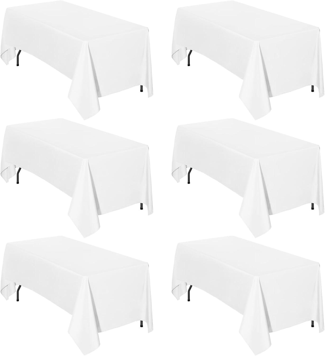image:imageEasyGoing 6 Pack White Tablecloths 60x102 Inch for 6 Ft Rectangle Table Washable Polyester Waterproof Stain Resistant Table Cloth Decorative Table Cover for Kitchen Dining Tables EventsWhite