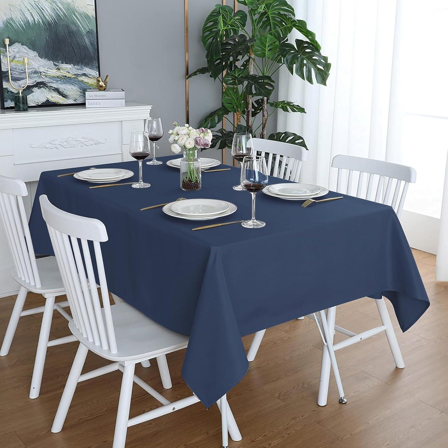 image:imageEasyGoing 6 Pack White Tablecloths 60x102 Inch for 6 Ft Rectangle Table Washable Polyester Waterproof Stain Resistant Table Cloth Decorative Table Cover for Kitchen Dining Tables EventsNavy