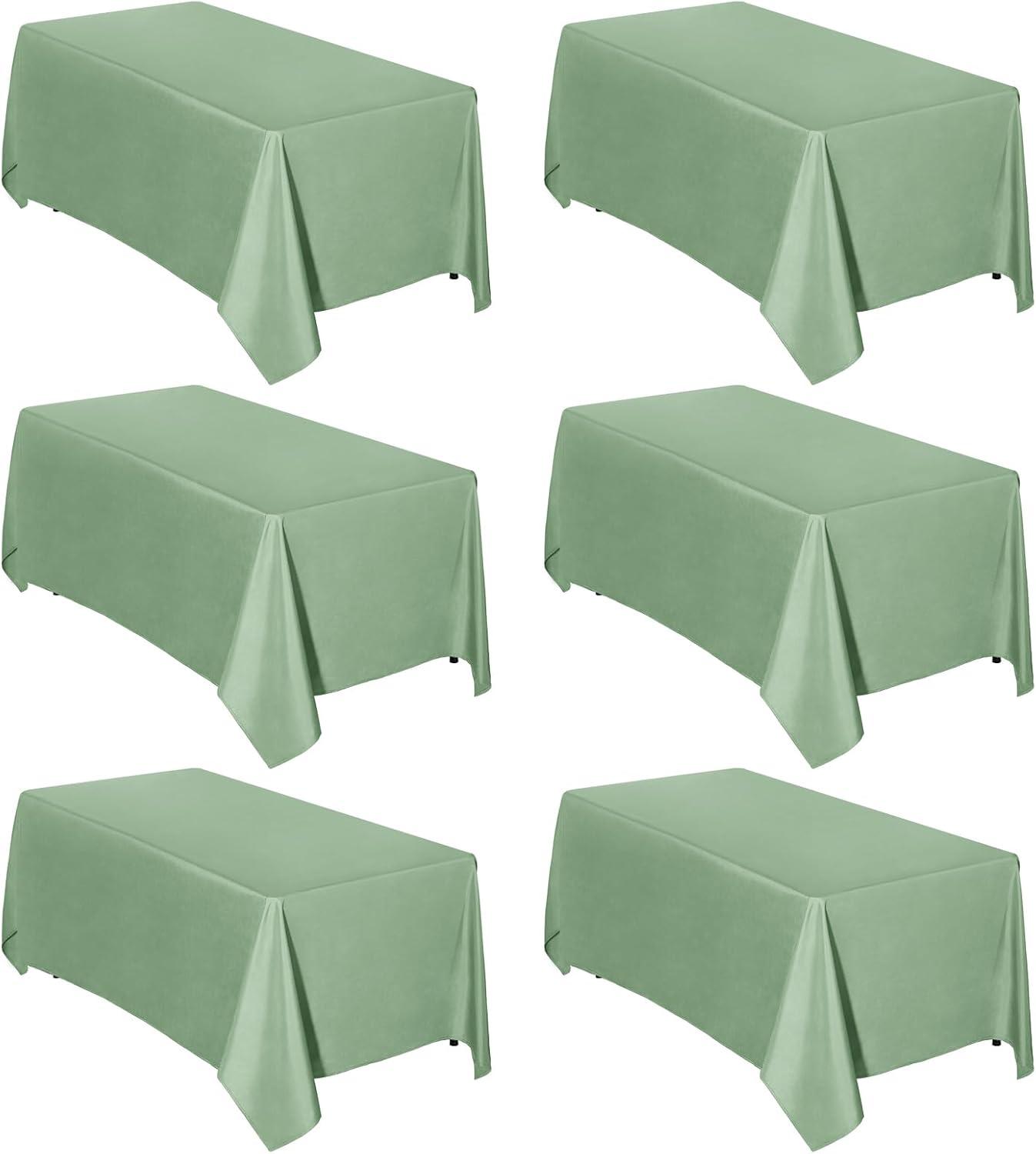 image:imageEasyGoing 6 Pack White Tablecloths 60x102 Inch for 6 Ft Rectangle Table Washable Polyester Waterproof Stain Resistant Table Cloth Decorative Table Cover for Kitchen Dining Tables EventsSage Green