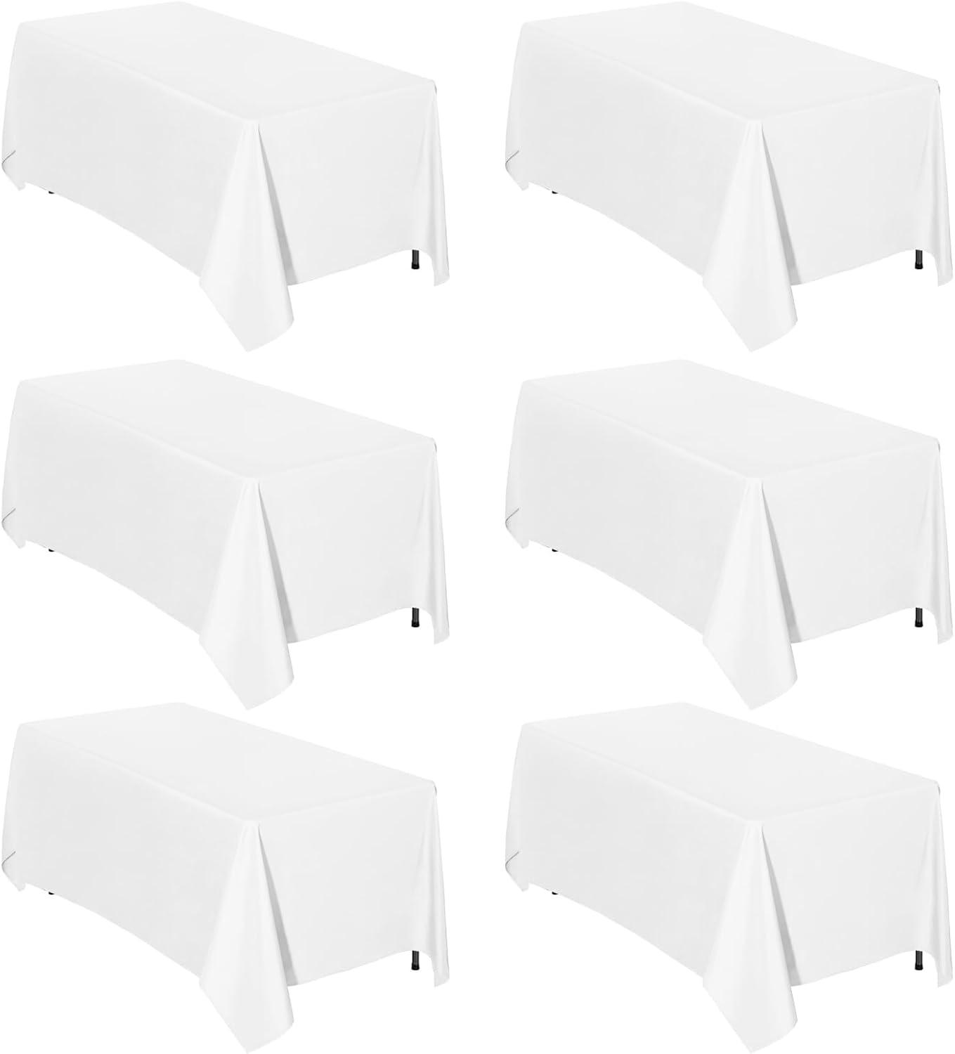 image:imageEasyGoing 6 Pack White Tablecloths 60x102 Inch for 6 Ft Rectangle Table Washable Polyester Waterproof Stain Resistant Table Cloth Decorative Table Cover for Kitchen Dining Tables EventsWhite