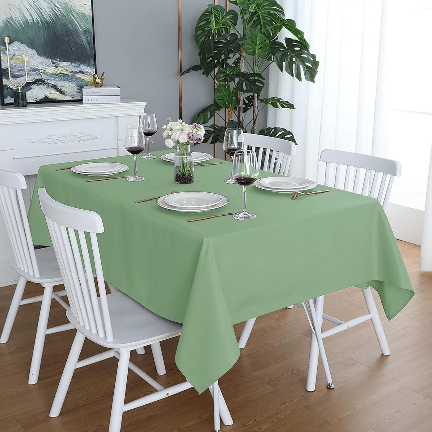 image:imageEasyGoing 6 Pack White Tablecloths 60x102 Inch for 6 Ft Rectangle Table Washable Polyester Waterproof Stain Resistant Table Cloth Decorative Table Cover for Kitchen Dining Tables EventsSage Green