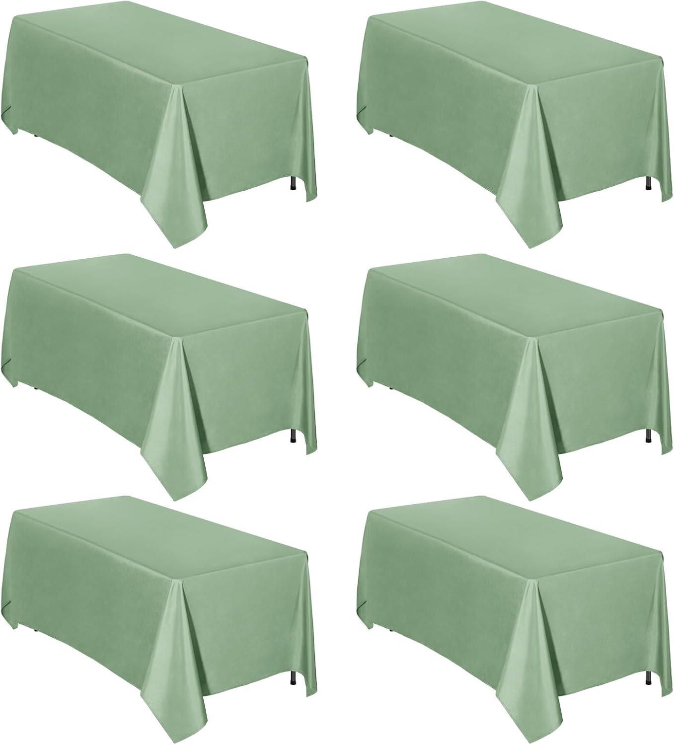 image:imageEasyGoing 6 Pack White Tablecloths 60x102 Inch for 6 Ft Rectangle Table Washable Polyester Waterproof Stain Resistant Table Cloth Decorative Table Cover for Kitchen Dining Tables EventsSage Green