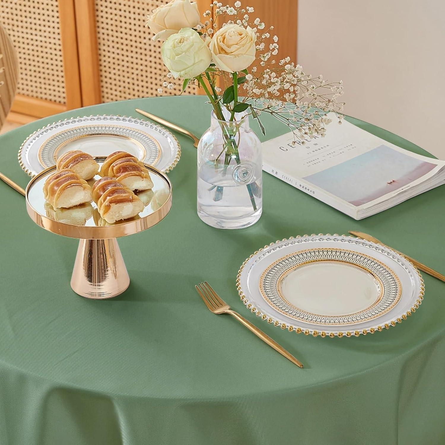 image:imageEasyGoing 6 Pack White Tablecloths 60x102 Inch for 6 Ft Rectangle Table Washable Polyester Waterproof Stain Resistant Table Cloth Decorative Table Cover for Kitchen Dining Tables EventsSage Green
