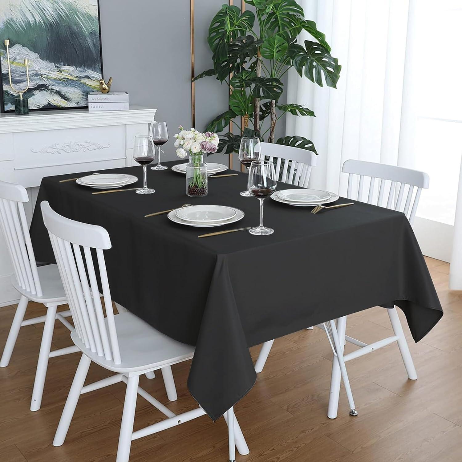 image:imageEasyGoing 6 Pack White Tablecloths 60x102 Inch for 6 Ft Rectangle Table Washable Polyester Waterproof Stain Resistant Table Cloth Decorative Table Cover for Kitchen Dining Tables EventsBlack