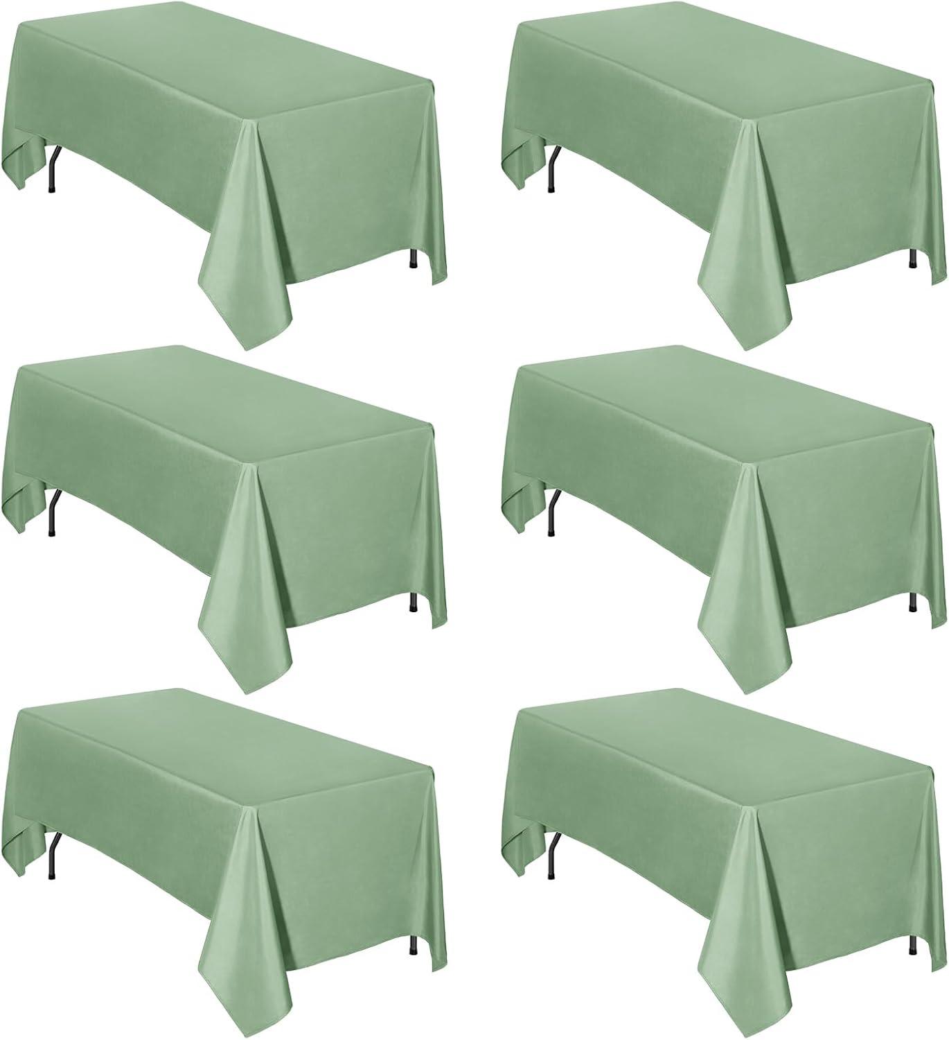image:imageEasyGoing 6 Pack White Tablecloths 60x102 Inch for 6 Ft Rectangle Table Washable Polyester Waterproof Stain Resistant Table Cloth Decorative Table Cover for Kitchen Dining Tables EventsSage Green