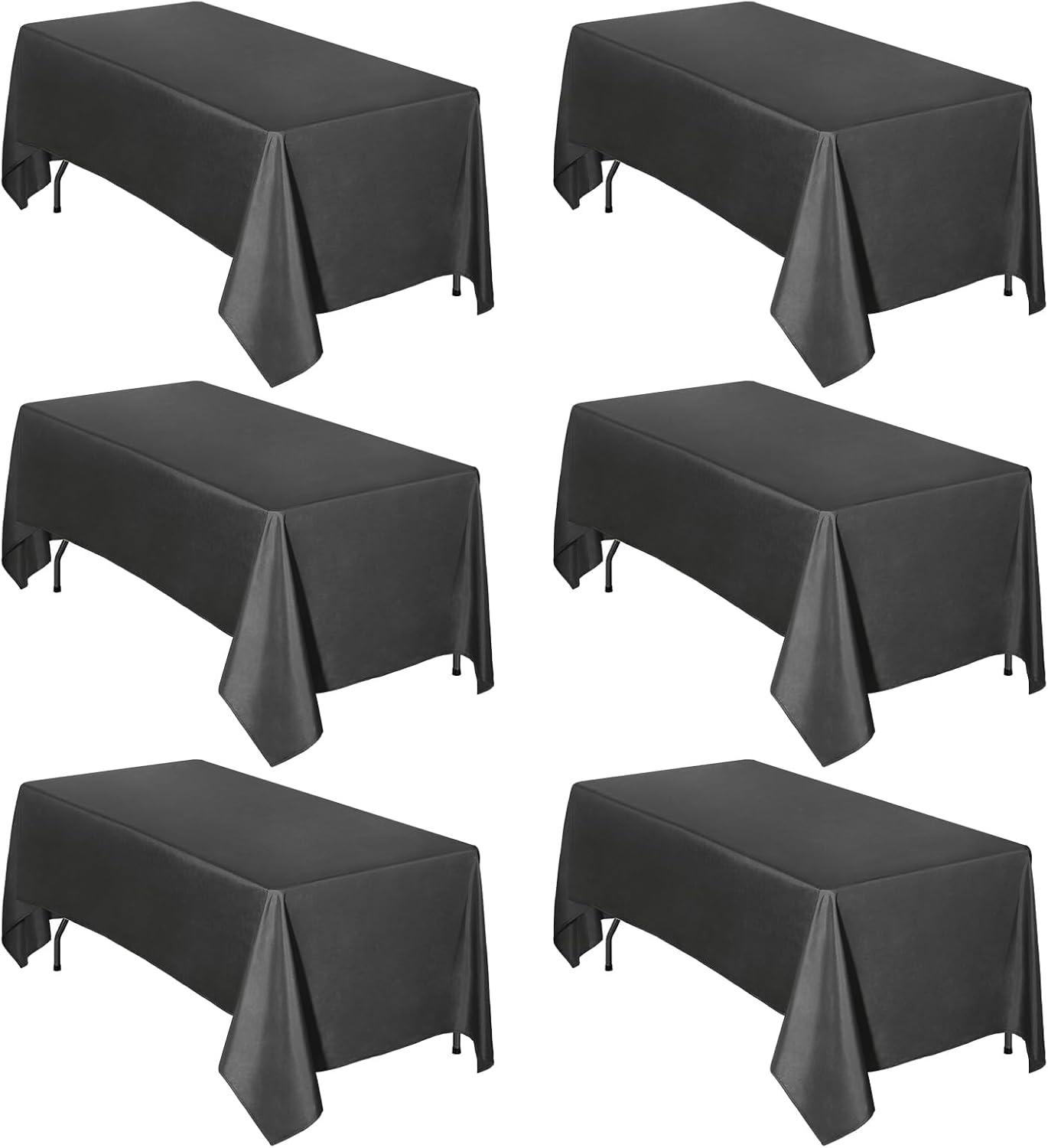 image:imageEasyGoing 6 Pack White Tablecloths 60x102 Inch for 6 Ft Rectangle Table Washable Polyester Waterproof Stain Resistant Table Cloth Decorative Table Cover for Kitchen Dining Tables EventsBlack