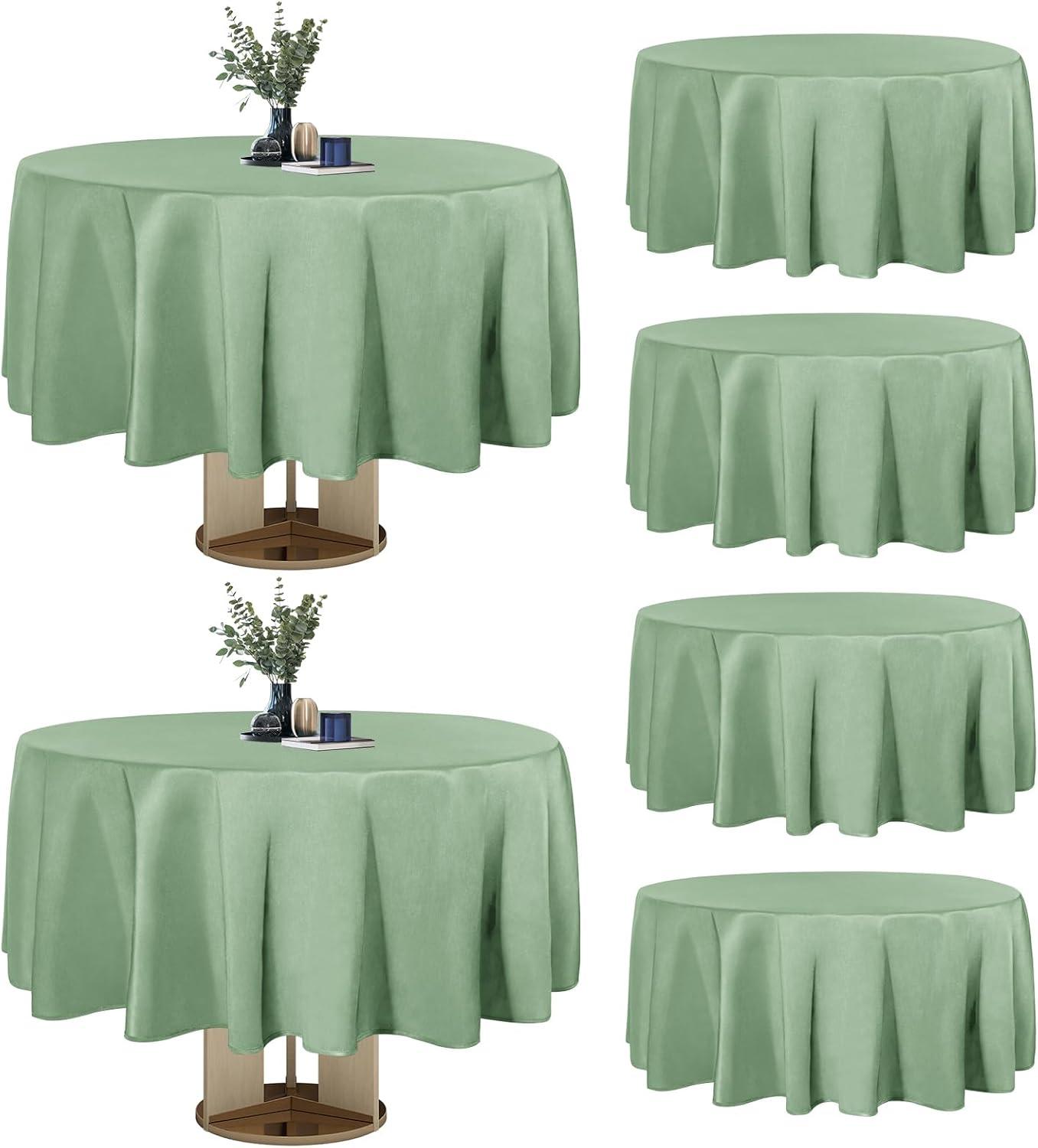 image:imageEasyGoing 6 Pack White Tablecloths 60x102 Inch for 6 Ft Rectangle Table Washable Polyester Waterproof Stain Resistant Table Cloth Decorative Table Cover for Kitchen Dining Tables EventsSage Green