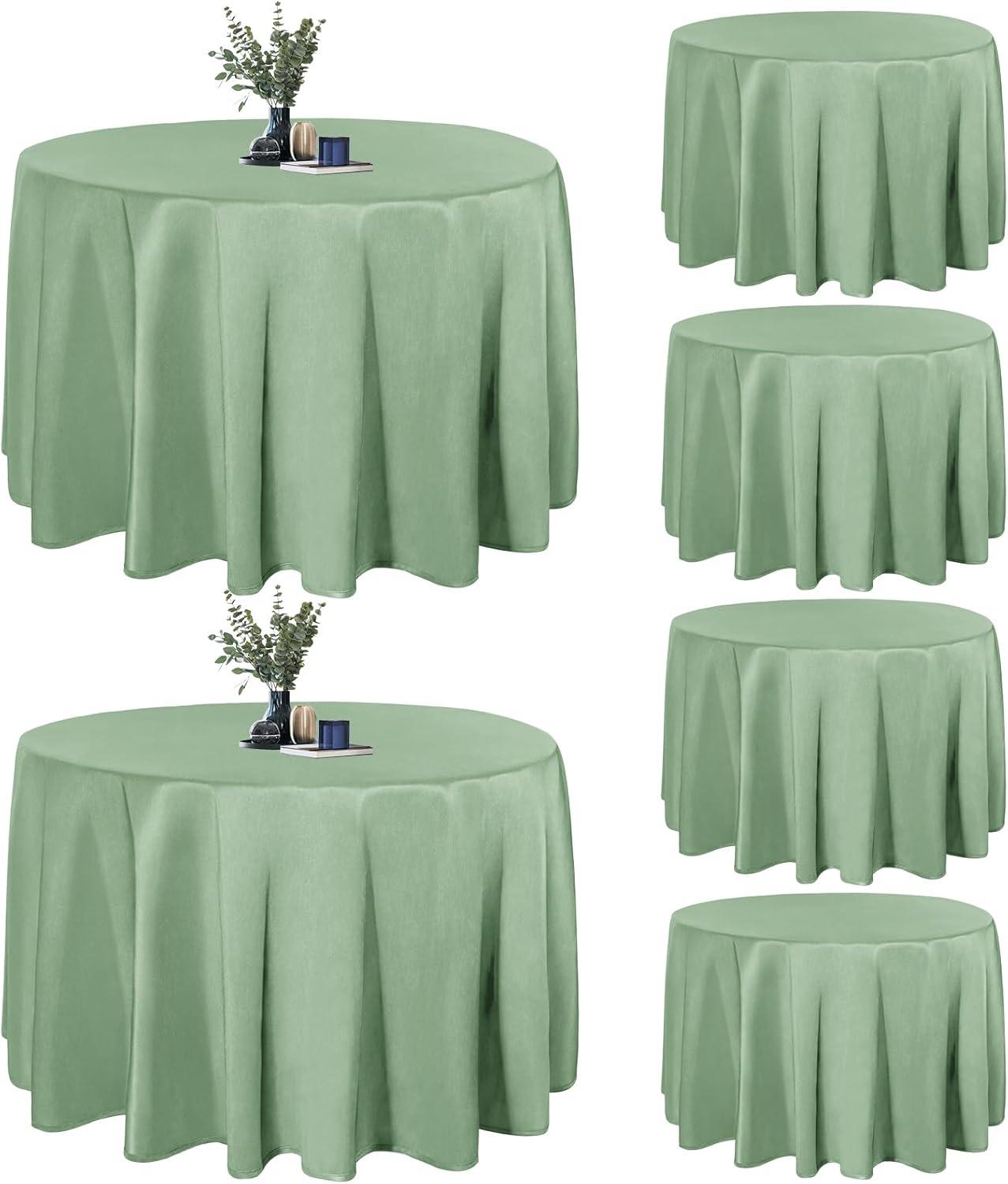image:imageEasyGoing 6 Pack White Tablecloths 60x102 Inch for 6 Ft Rectangle Table Washable Polyester Waterproof Stain Resistant Table Cloth Decorative Table Cover for Kitchen Dining Tables EventsSage Green