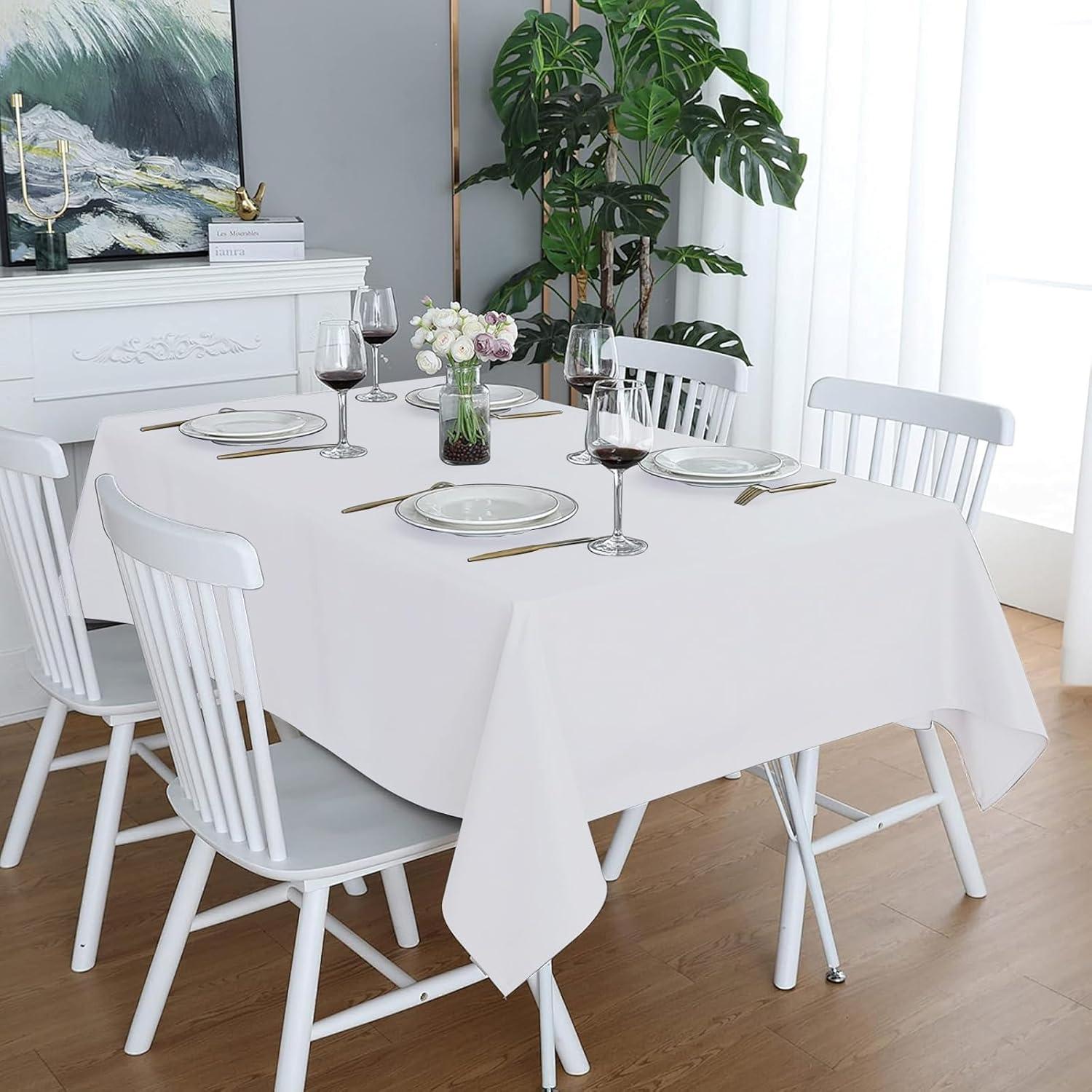 image:imageEasyGoing 6 Pack White Tablecloths 60x102 Inch for 6 Ft Rectangle Table Washable Polyester Waterproof Stain Resistant Table Cloth Decorative Table Cover for Kitchen Dining Tables EventsWhite