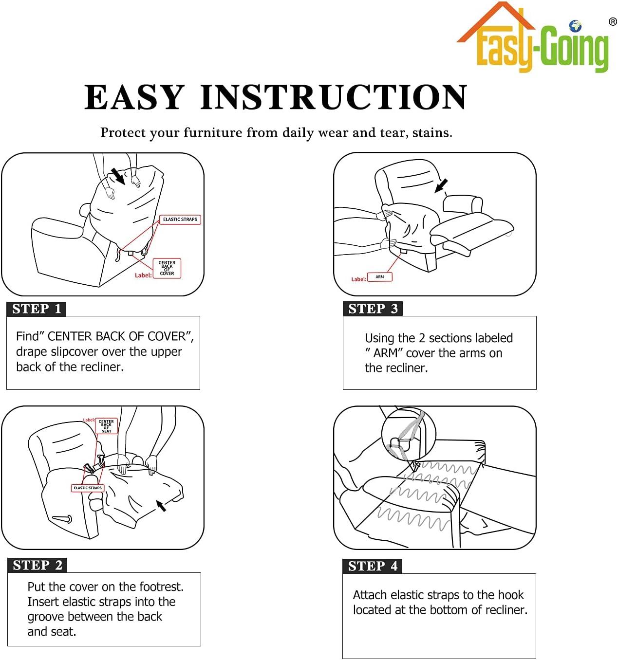 image:imageEasyGoing 8 Pieces Microfiber Stretch Sectional Recliner Sofa Slipcover Soft Fitted Fleece 3 Seats Couch Cover Washable Furniture Protector with Elasticity for Kids PetRecliner Sofa ChocolateDark Gray