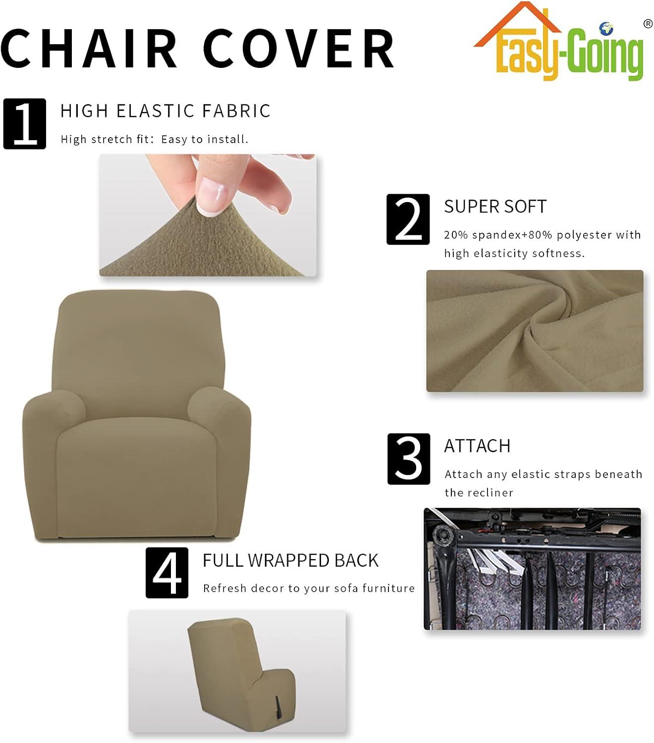 image:imageEasyGoing 8 Pieces Microfiber Stretch Sectional Recliner Sofa Slipcover Soft Fitted Fleece 3 Seats Couch Cover Washable Furniture Protector with Elasticity for Kids PetRecliner Sofa ChocolateDark Linen