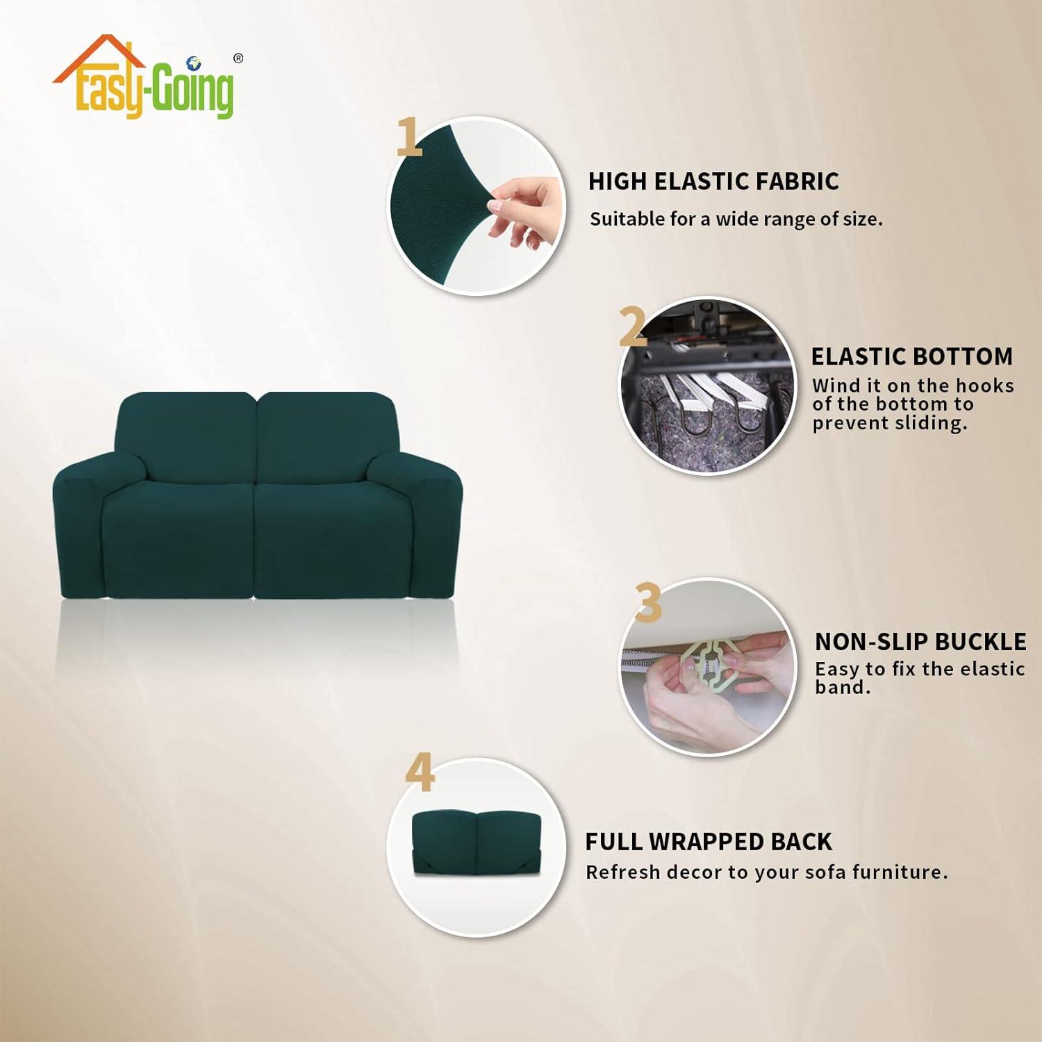 image:imageEasyGoing 8 Pieces Microfiber Stretch Sectional Recliner Sofa Slipcover Soft Fitted Fleece 3 Seats Couch Cover Washable Furniture Protector with Elasticity for Kids PetRecliner Sofa ChocolateDeep Teal