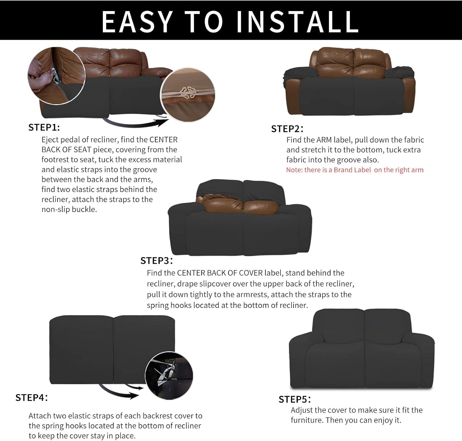 image:imageEasyGoing 8 Pieces Microfiber Stretch Sectional Recliner Sofa Slipcover Soft Fitted Fleece 3 Seats Couch Cover Washable Furniture Protector with Elasticity for Kids PetRecliner Sofa ChocolateDark Gray
