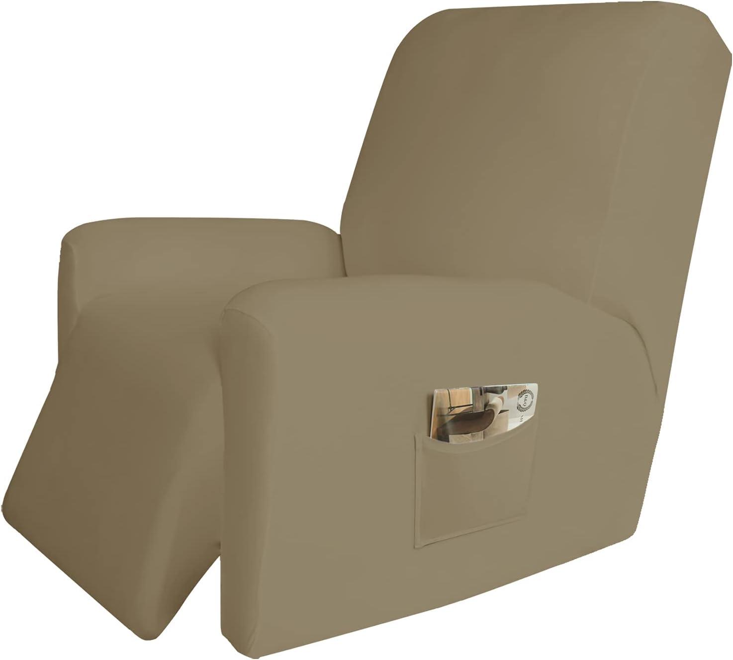 image:imageEasyGoing 8 Pieces Microfiber Stretch Sectional Recliner Sofa Slipcover Soft Fitted Fleece 3 Seats Couch Cover Washable Furniture Protector with Elasticity for Kids PetRecliner Sofa ChocolateDark Linen