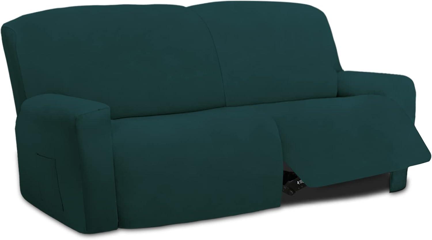 image:imageEasyGoing 8 Pieces Microfiber Stretch Sectional Recliner Sofa Slipcover Soft Fitted Fleece 3 Seats Couch Cover Washable Furniture Protector with Elasticity for Kids PetRecliner Sofa ChocolateDeep Teal