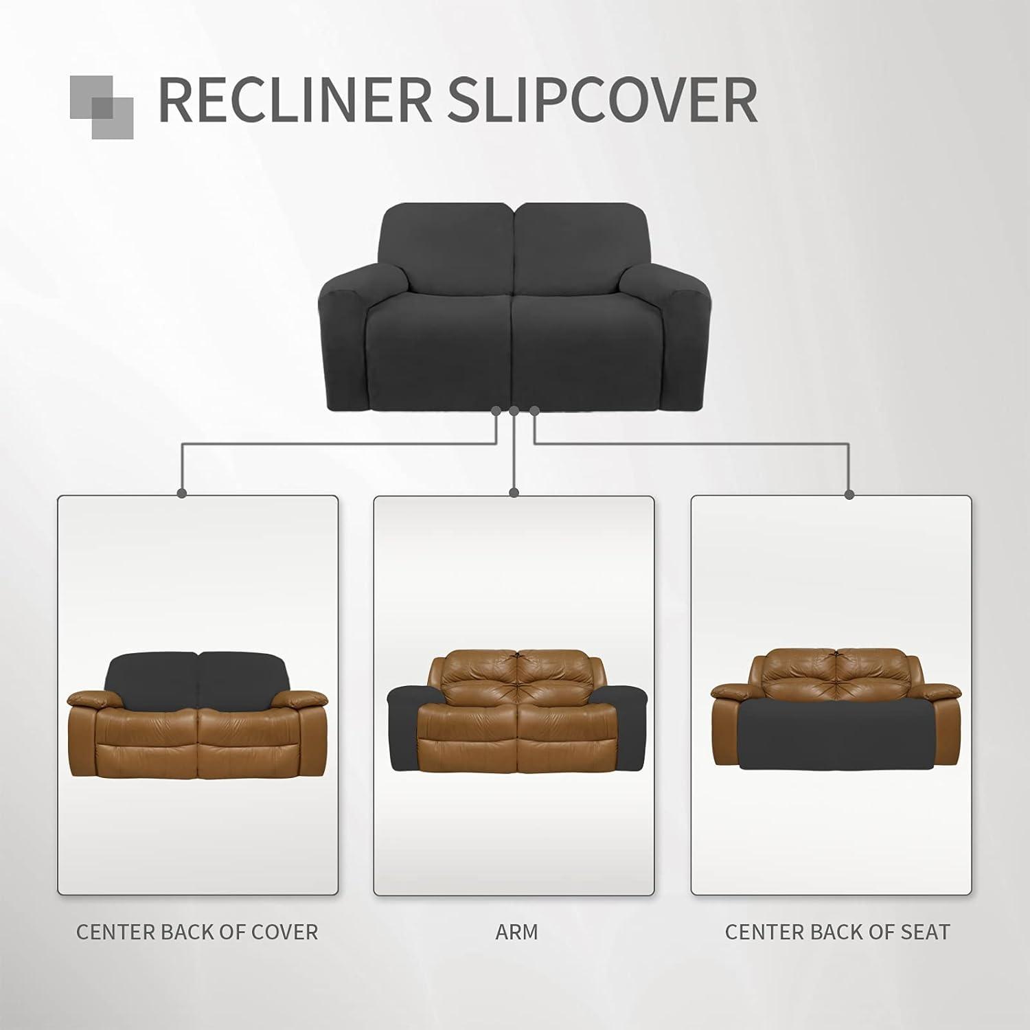 image:imageEasyGoing 8 Pieces Microfiber Stretch Sectional Recliner Sofa Slipcover Soft Fitted Fleece 3 Seats Couch Cover Washable Furniture Protector with Elasticity for Kids PetRecliner Sofa ChocolateDark Gray