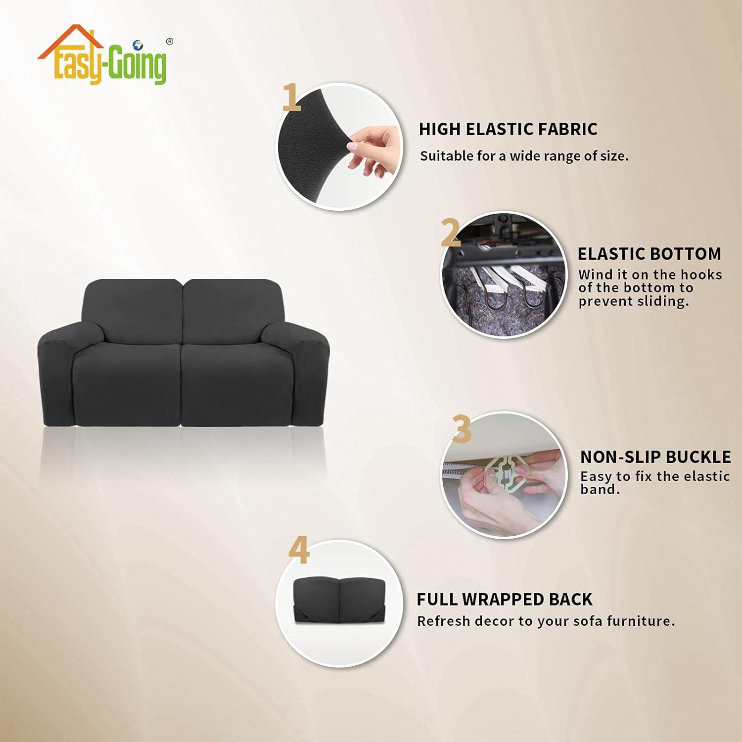 image:imageEasyGoing 8 Pieces Microfiber Stretch Sectional Recliner Sofa Slipcover Soft Fitted Fleece 3 Seats Couch Cover Washable Furniture Protector with Elasticity for Kids PetRecliner Sofa ChocolateDark Gray