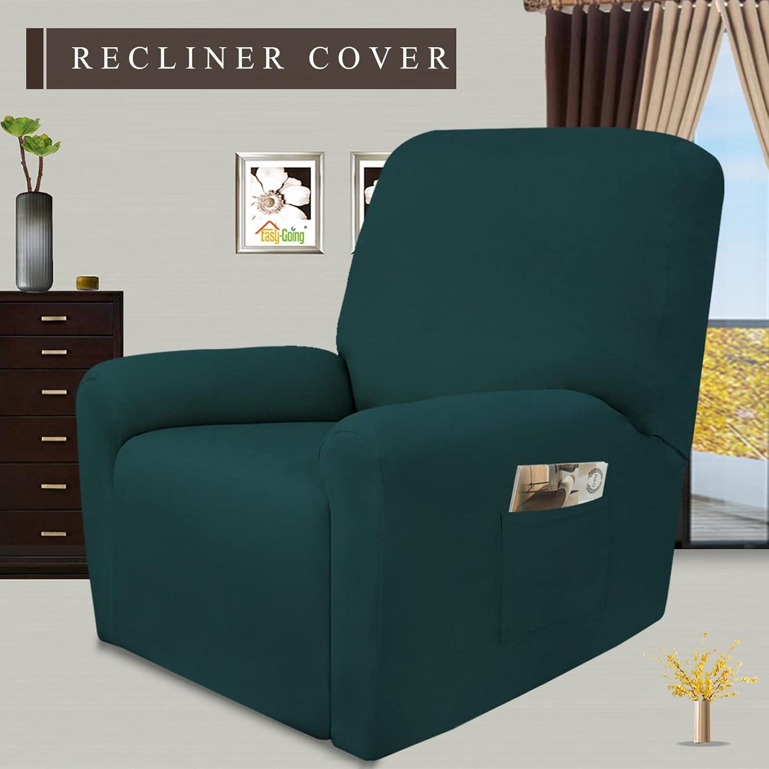 image:imageEasyGoing 8 Pieces Microfiber Stretch Sectional Recliner Sofa Slipcover Soft Fitted Fleece 3 Seats Couch Cover Washable Furniture Protector with Elasticity for Kids PetRecliner Sofa ChocolateDeep Teal