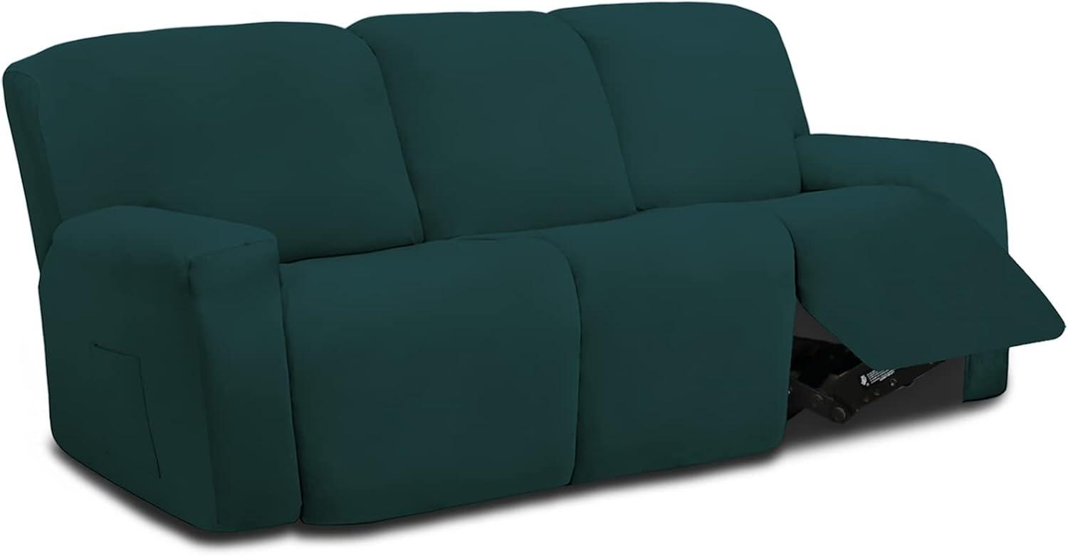 image:imageEasyGoing 8 Pieces Microfiber Stretch Sectional Recliner Sofa Slipcover Soft Fitted Fleece 3 Seats Couch Cover Washable Furniture Protector with Elasticity for Kids PetRecliner Sofa ChocolateDeep Teal