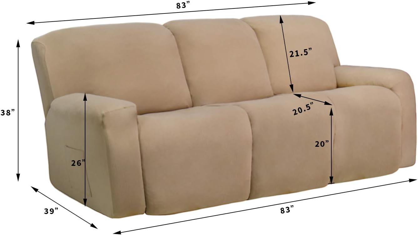 image:imageEasyGoing 8 Pieces Microfiber Stretch Sectional Recliner Sofa Slipcover Soft Fitted Fleece 3 Seats Couch Cover Washable Furniture Protector with Elasticity for Kids PetRecliner Sofa ChocolateDark Gray