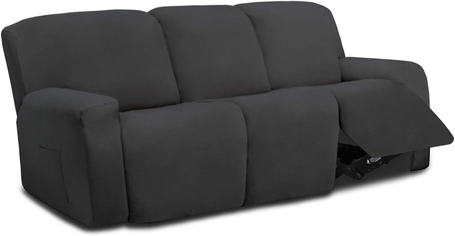 image:imageEasyGoing 8 Pieces Microfiber Stretch Sectional Recliner Sofa Slipcover Soft Fitted Fleece 3 Seats Couch Cover Washable Furniture Protector with Elasticity for Kids PetRecliner Sofa ChocolateDark Gray