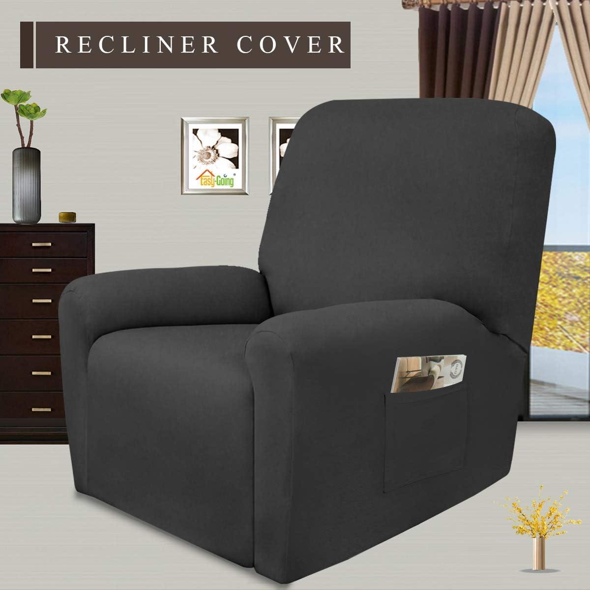 image:imageEasyGoing 8 Pieces Microfiber Stretch Sectional Recliner Sofa Slipcover Soft Fitted Fleece 3 Seats Couch Cover Washable Furniture Protector with Elasticity for Kids PetRecliner Sofa ChocolateDark Gray