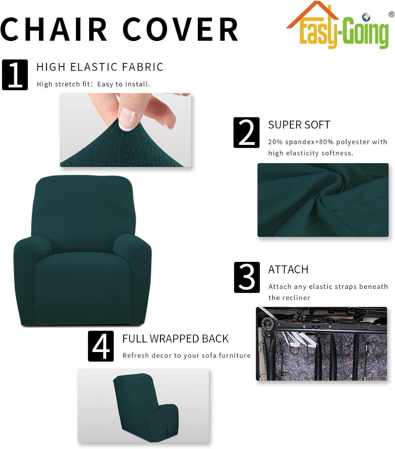 image:imageEasyGoing 8 Pieces Microfiber Stretch Sectional Recliner Sofa Slipcover Soft Fitted Fleece 3 Seats Couch Cover Washable Furniture Protector with Elasticity for Kids PetRecliner Sofa ChocolateDeep Teal
