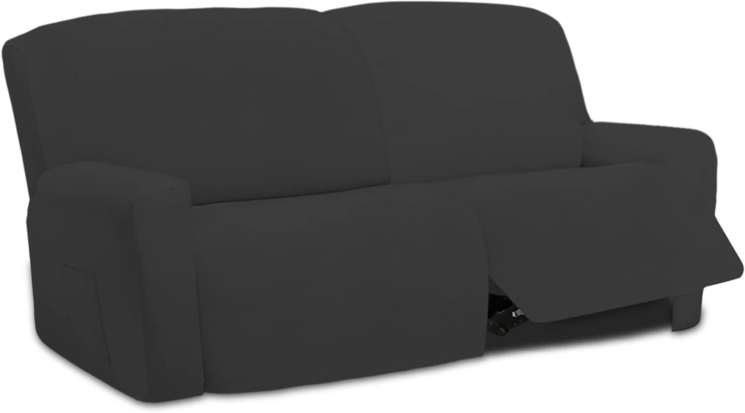 image:imageEasyGoing 8 Pieces Microfiber Stretch Sectional Recliner Sofa Slipcover Soft Fitted Fleece 3 Seats Couch Cover Washable Furniture Protector with Elasticity for Kids PetRecliner Sofa ChocolateDark Gray