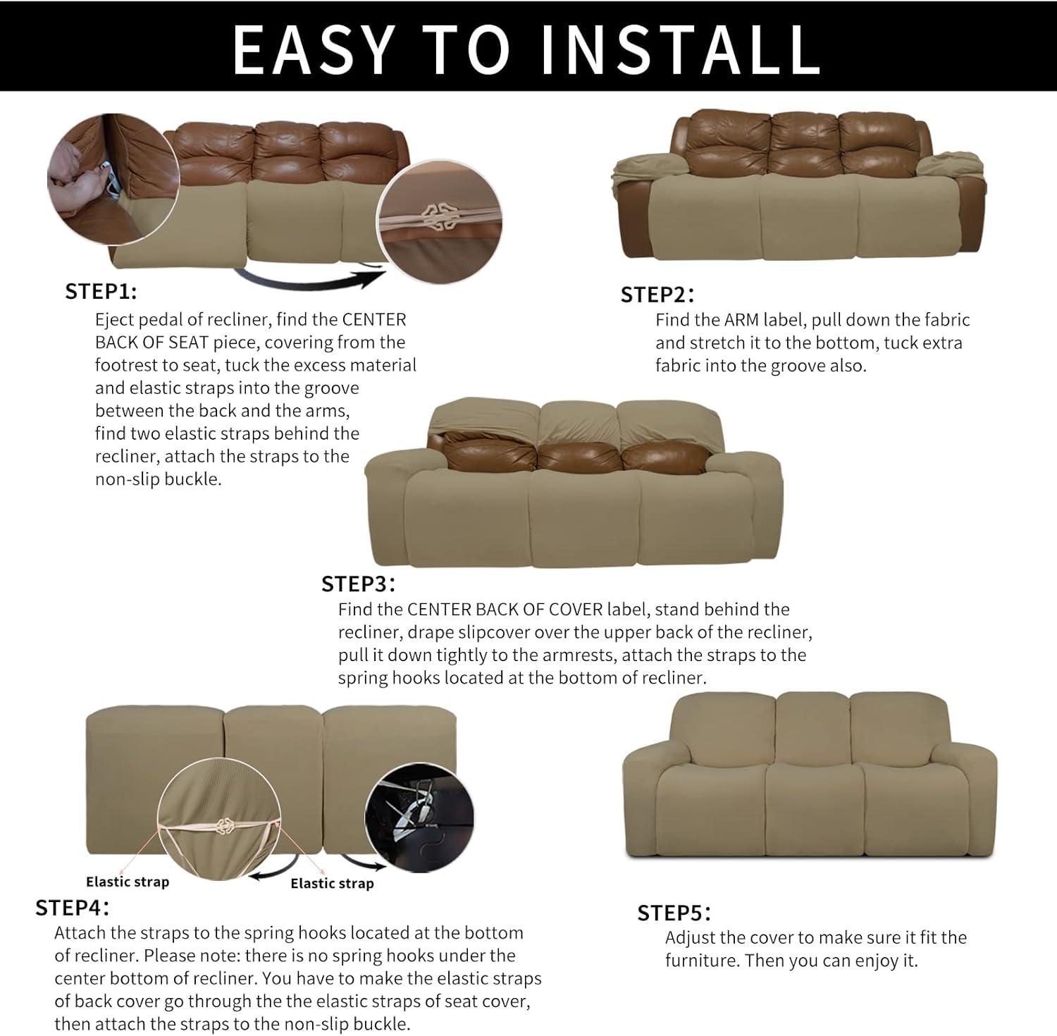 image:imageEasyGoing 8 Pieces Microfiber Stretch Sectional Recliner Sofa Slipcover Soft Fitted Fleece 3 Seats Couch Cover Washable Furniture Protector with Elasticity for Kids PetRecliner Sofa ChocolateDark Linen