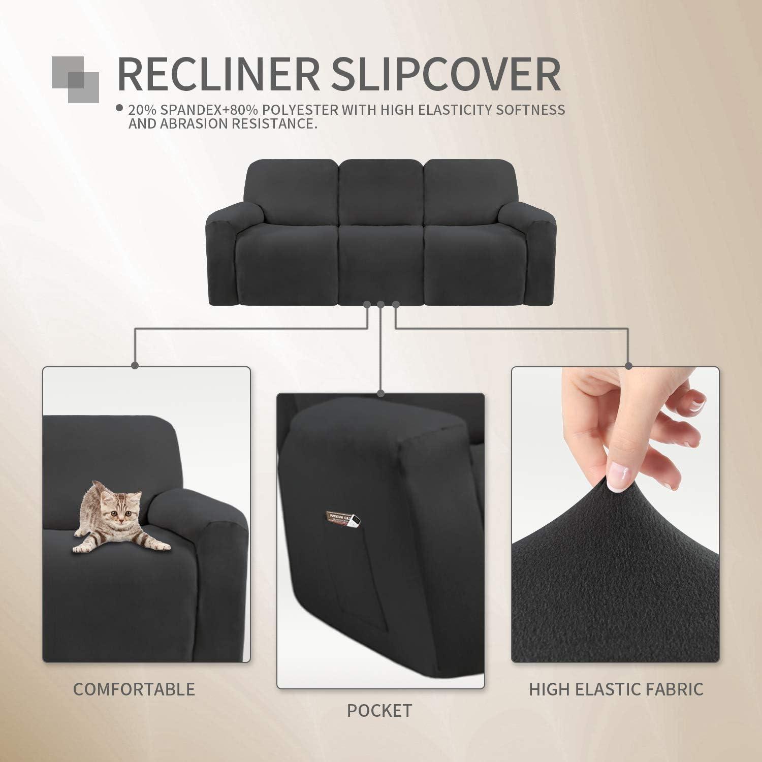 image:imageEasyGoing 8 Pieces Microfiber Stretch Sectional Recliner Sofa Slipcover Soft Fitted Fleece 3 Seats Couch Cover Washable Furniture Protector with Elasticity for Kids PetRecliner Sofa ChocolateDark Gray