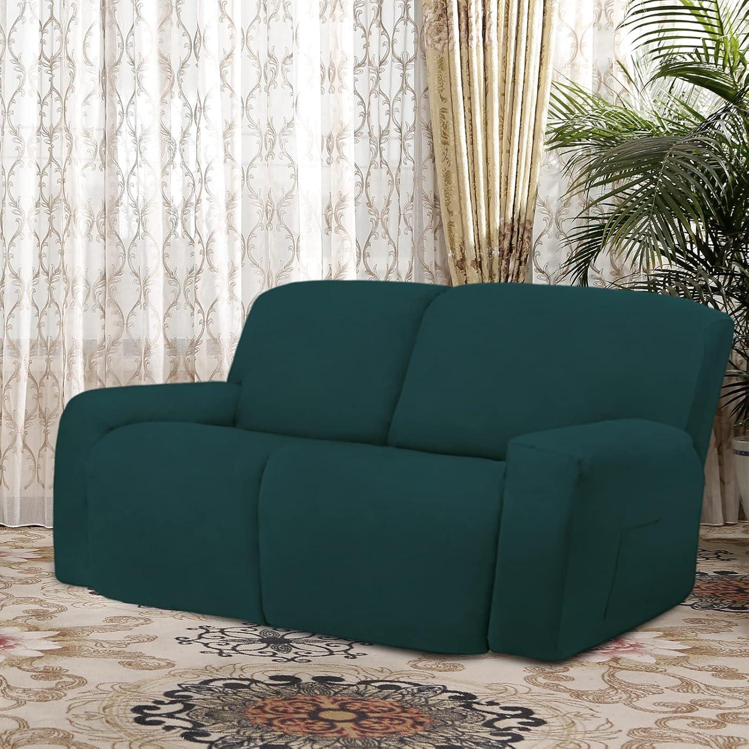 image:imageEasyGoing 8 Pieces Microfiber Stretch Sectional Recliner Sofa Slipcover Soft Fitted Fleece 3 Seats Couch Cover Washable Furniture Protector with Elasticity for Kids PetRecliner Sofa ChocolateDeep Teal