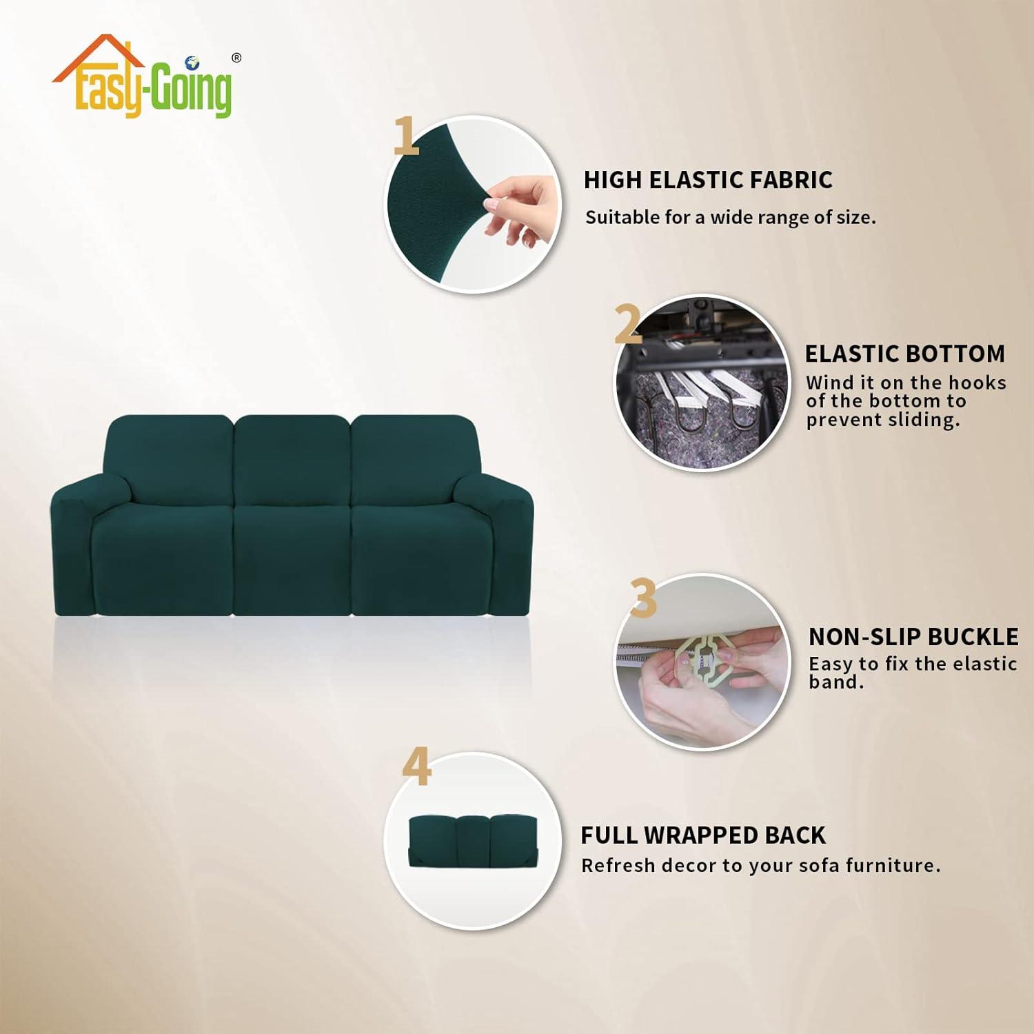image:imageEasyGoing 8 Pieces Microfiber Stretch Sectional Recliner Sofa Slipcover Soft Fitted Fleece 3 Seats Couch Cover Washable Furniture Protector with Elasticity for Kids PetRecliner Sofa ChocolateDeep Teal