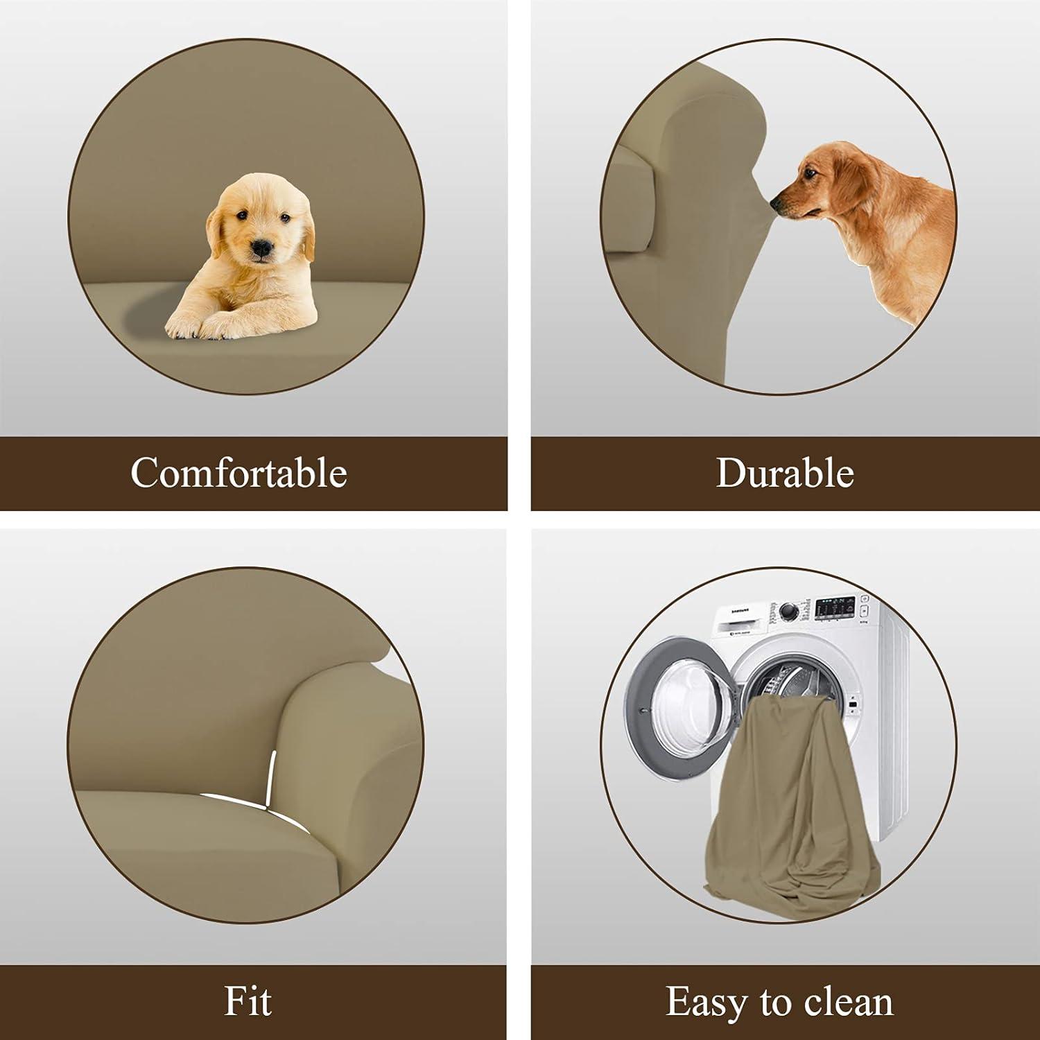 image:imageEasyGoing 8 Pieces Microfiber Stretch Sectional Recliner Sofa Slipcover Soft Fitted Fleece 3 Seats Couch Cover Washable Furniture Protector with Elasticity for Kids PetRecliner Sofa ChocolateDark Linen