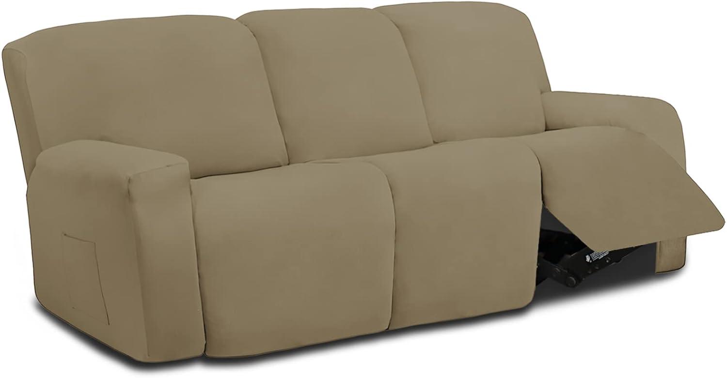 image:imageEasyGoing 8 Pieces Microfiber Stretch Sectional Recliner Sofa Slipcover Soft Fitted Fleece 3 Seats Couch Cover Washable Furniture Protector with Elasticity for Kids PetRecliner Sofa ChocolateDark Linen