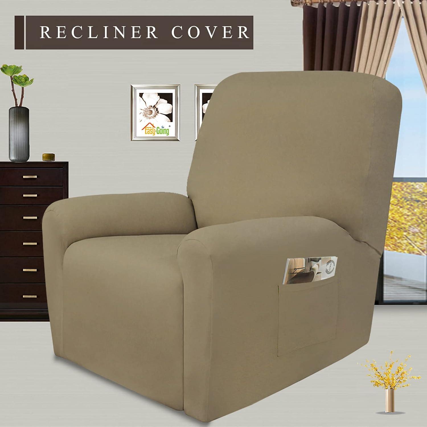 image:imageEasyGoing 8 Pieces Microfiber Stretch Sectional Recliner Sofa Slipcover Soft Fitted Fleece 3 Seats Couch Cover Washable Furniture Protector with Elasticity for Kids PetRecliner Sofa ChocolateDark Linen
