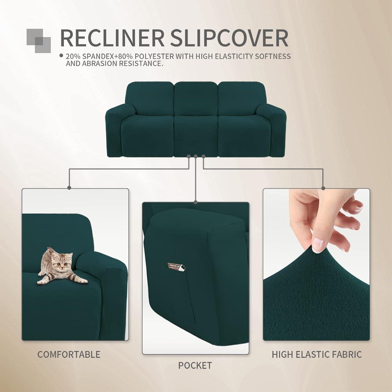 image:imageEasyGoing 8 Pieces Microfiber Stretch Sectional Recliner Sofa Slipcover Soft Fitted Fleece 3 Seats Couch Cover Washable Furniture Protector with Elasticity for Kids PetRecliner Sofa ChocolateDeep Teal