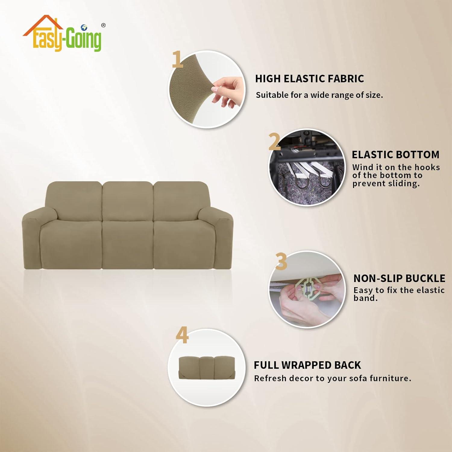 image:imageEasyGoing 8 Pieces Microfiber Stretch Sectional Recliner Sofa Slipcover Soft Fitted Fleece 3 Seats Couch Cover Washable Furniture Protector with Elasticity for Kids PetRecliner Sofa ChocolateDark Linen
