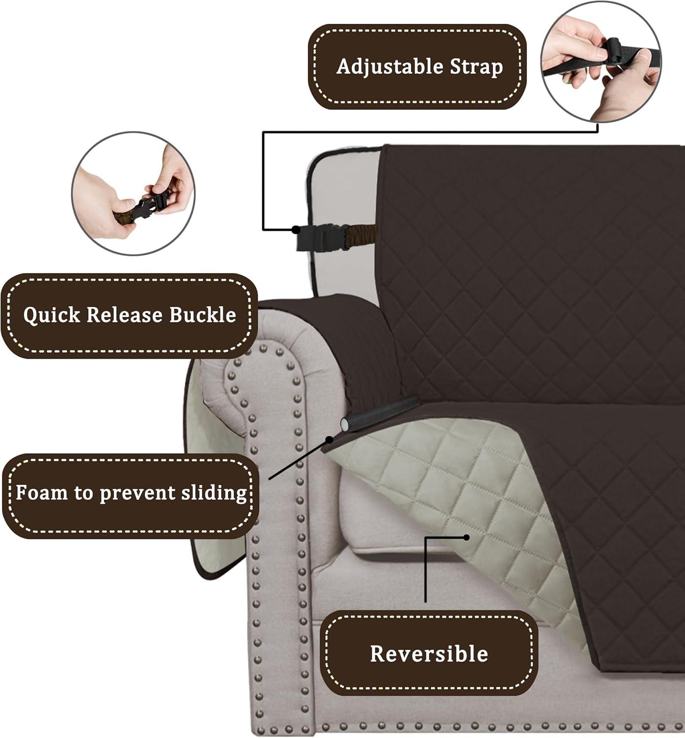 image:imageEasyGoing Reversible Oversized Couch Cover for 3 Cushion Couch Sofa Cover for Dogs Water Resistant Furniture Protector Cover with Foam Sticks for Pet Oversized Sofa GrayLight GrayChocolateBeige