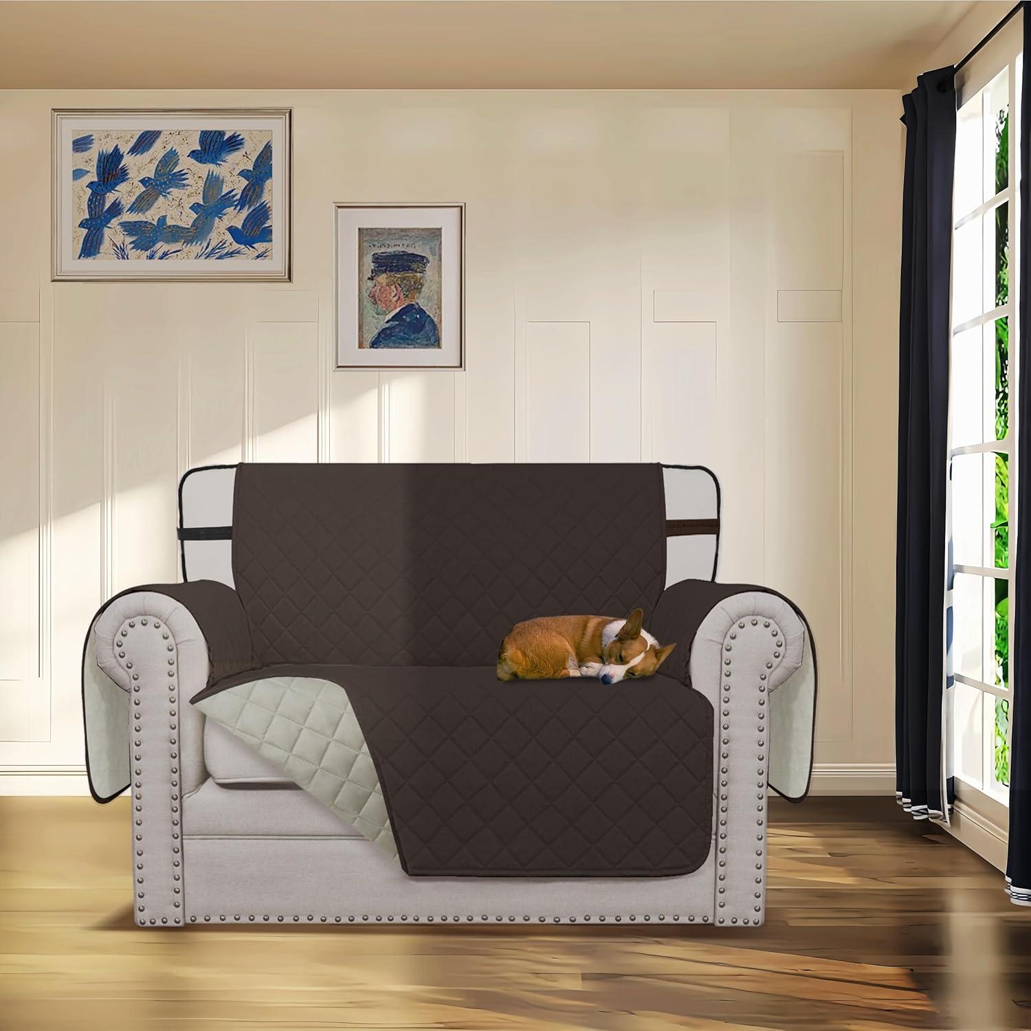image:imageEasyGoing Reversible Oversized Couch Cover for 3 Cushion Couch Sofa Cover for Dogs Water Resistant Furniture Protector Cover with Foam Sticks for Pet Oversized Sofa GrayLight GrayChocolateBeige