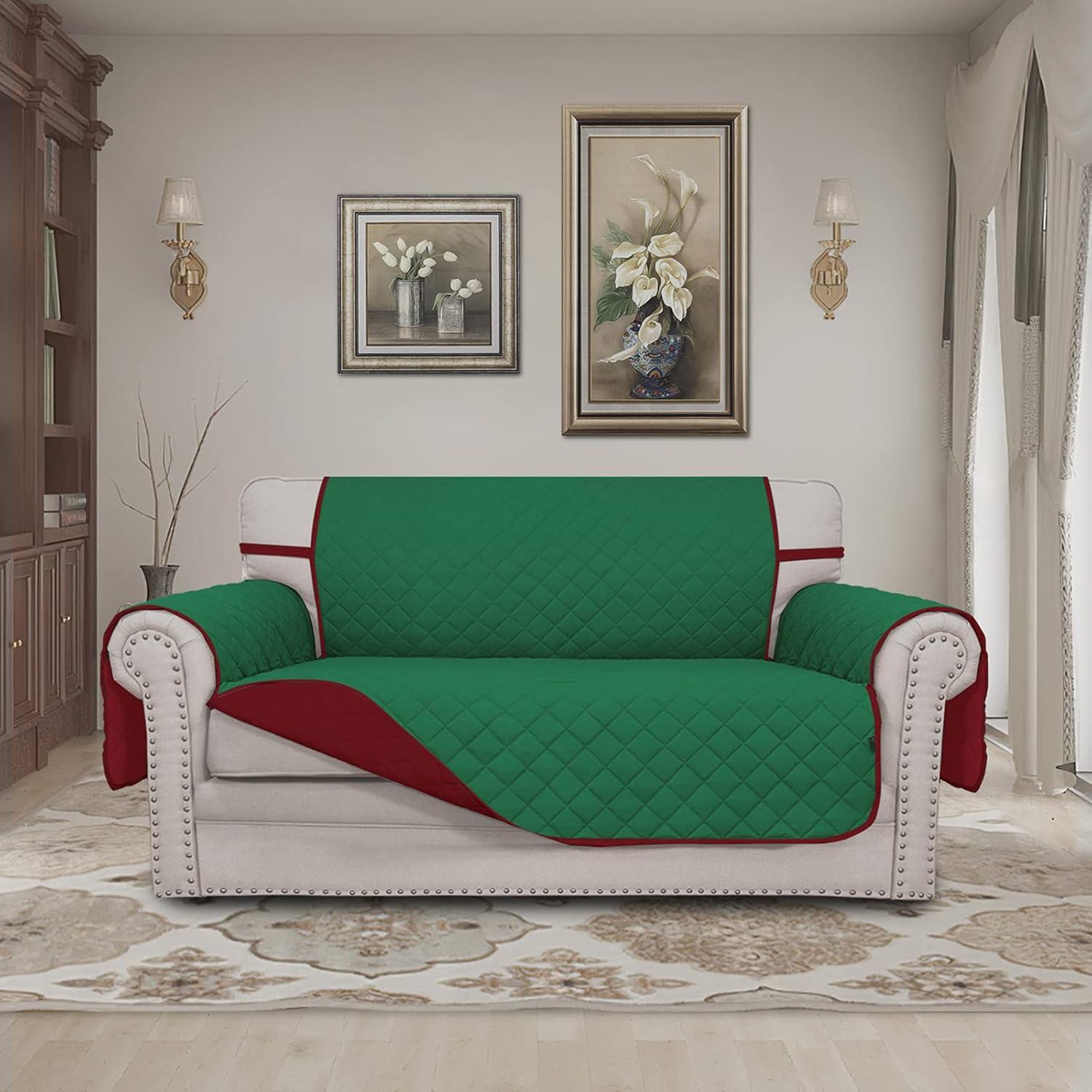 image:imageEasyGoing Reversible Oversized Couch Cover for 3 Cushion Couch Sofa Cover for Dogs Water Resistant Furniture Protector Cover with Foam Sticks for Pet Oversized Sofa GrayLight GrayGreenChristmas Red