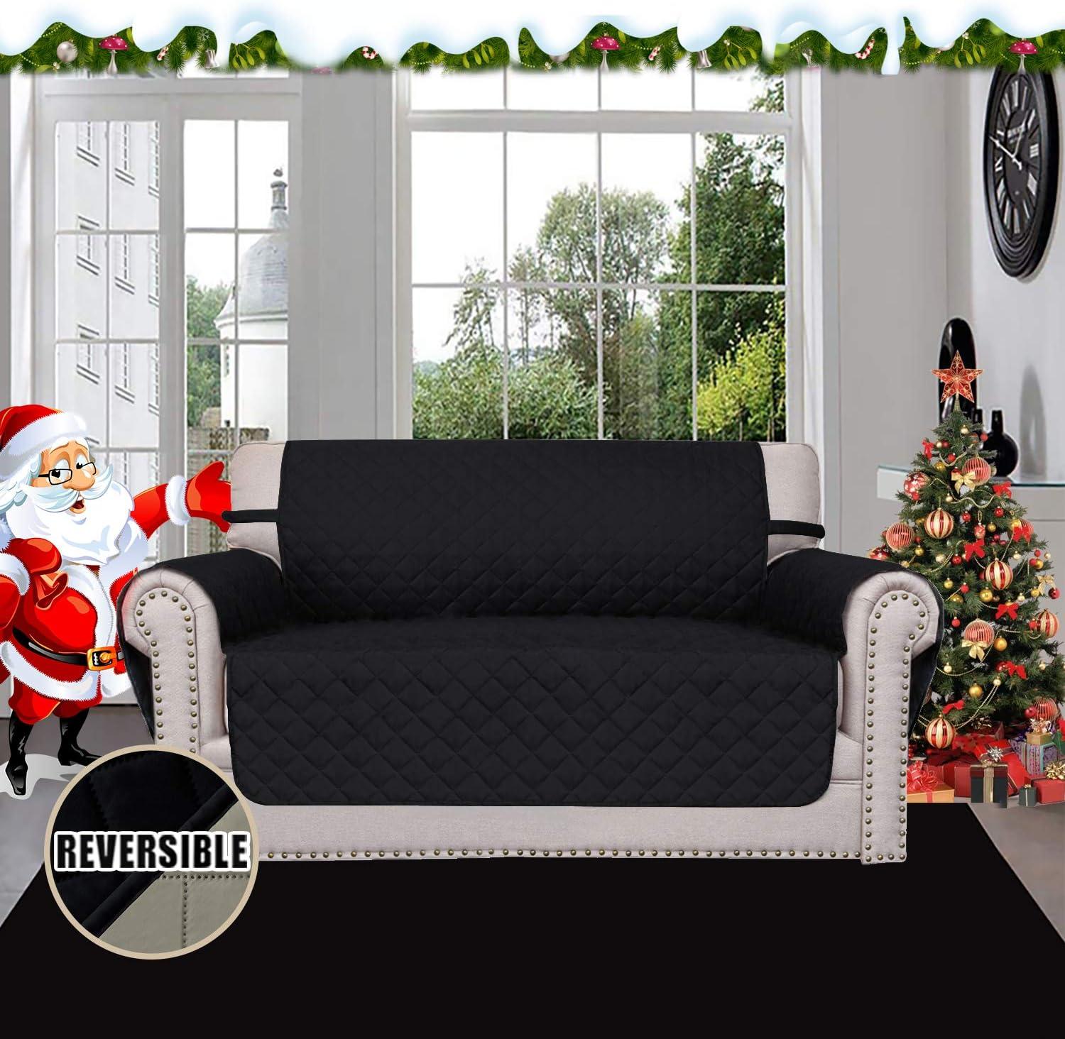 image:imageEasyGoing Reversible Oversized Couch Cover for 3 Cushion Couch Sofa Cover for Dogs Water Resistant Furniture Protector Cover with Foam Sticks for Pet Oversized Sofa GrayLight GrayBlackBeige