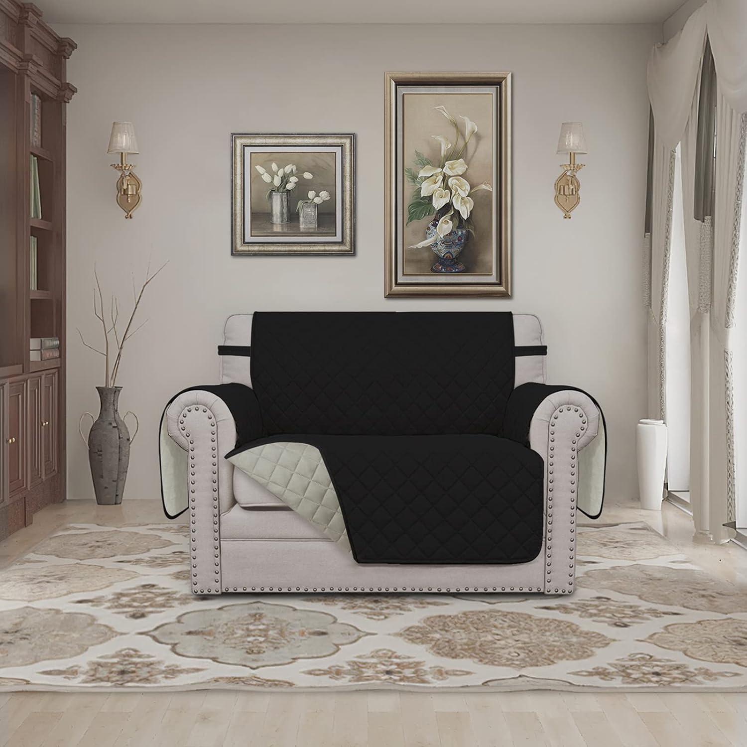 image:imageEasyGoing Reversible Oversized Couch Cover for 3 Cushion Couch Sofa Cover for Dogs Water Resistant Furniture Protector Cover with Foam Sticks for Pet Oversized Sofa GrayLight GrayBlackBeige