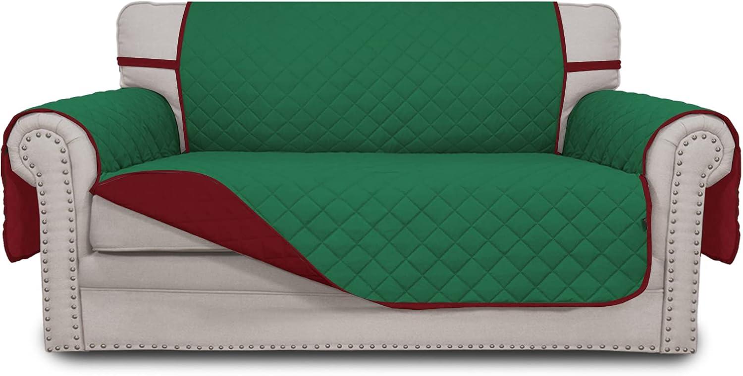 image:imageEasyGoing Reversible Oversized Couch Cover for 3 Cushion Couch Sofa Cover for Dogs Water Resistant Furniture Protector Cover with Foam Sticks for Pet Oversized Sofa GrayLight GrayGreenChristmas Red